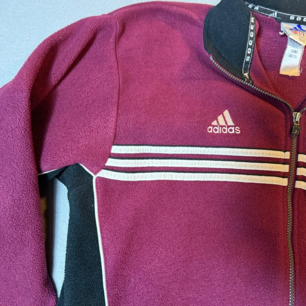 Vintage Adidas Soccer Fleece Jacket Maroon Black Full Zip Mens Large Retro 90s